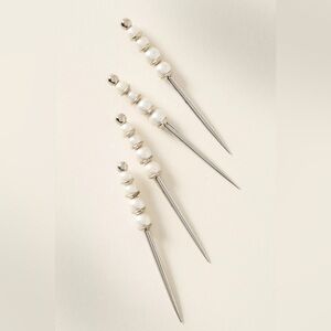 ANTHROPOLOGIE NWT 4pc Delphine pearl cocktail picks -silver